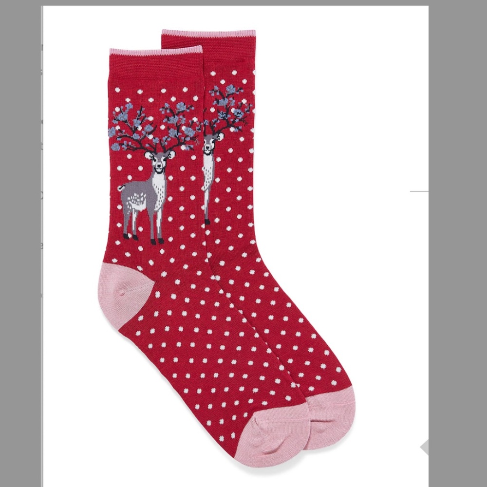 Thought eco-friendly bamboo floral reindeer socks NWT